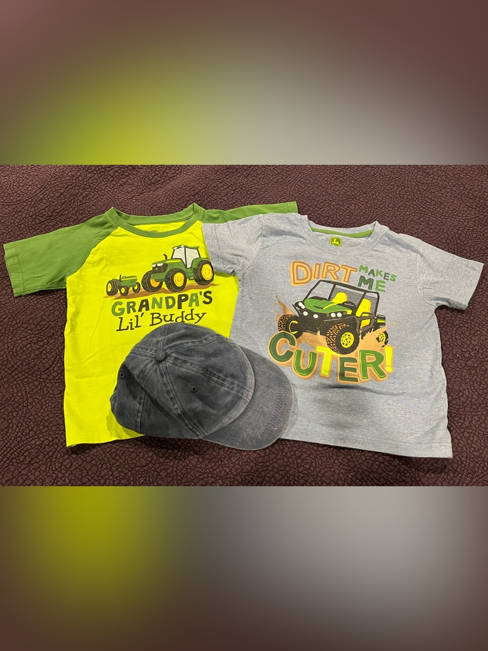 John Deere Green and Yellow Kids Tractor T-Shirts with Hat bundle